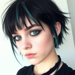 Emo Gothic Style: Teen Girl with Teal Streaks