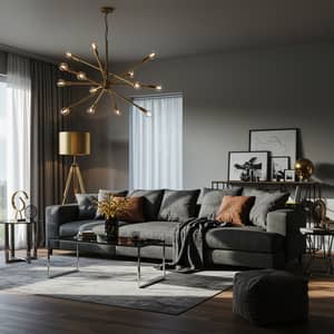 Stylish Living Room with Sofa and Metallic Elements