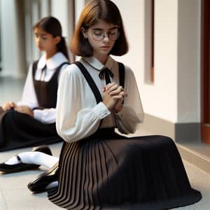 Young Catholic Postulant in Prayer with Short Hair and Glasses