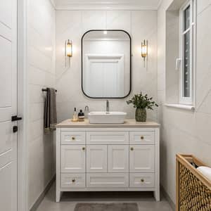 Stylish Bathroom Sink with Rectangular Mirror