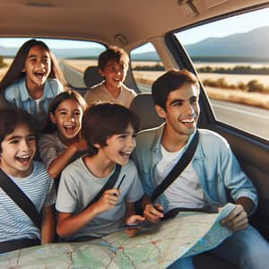 Hispanic Children Joyfully On Road Trip Exploring Nature