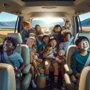 Diverse Children's Road Trip: Joyful Adventure in Nature