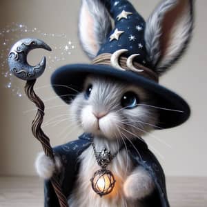 Wizard Rabbit with Magical Staff and Hat