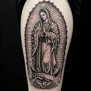 Monochrome Virgin of Guadalupe Tattoo Design