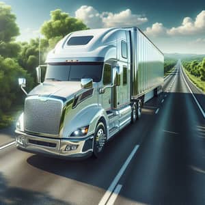 White Sleeper Cab Tractor Trailer on Road Desktop Wallpaper