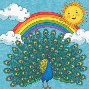 Rainbow, Peacock & Sun Coloring Book