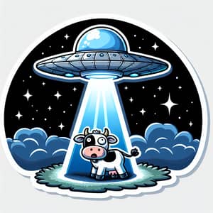 Funny Cartoon: UFO Abducts Cow Under Starry Sky