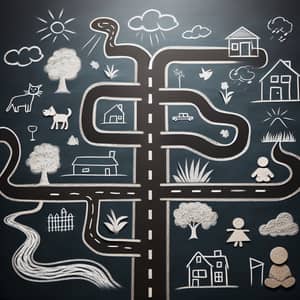 Interactive Roadmap with Dog, House, Tree, Child, Stream, School