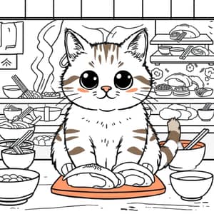 Cute Tabby Cat Sushi Coloring Page