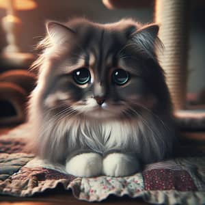 Melancholic Gray Feline with Droopy Ears | Cozy Indoor Scene