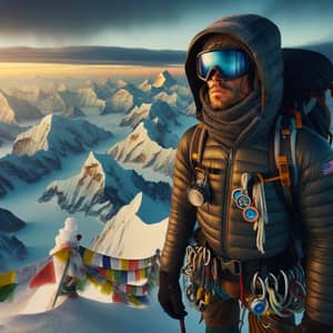 South Asian Male Mountaineer in Himalayas at Sunset | Adventure Gear