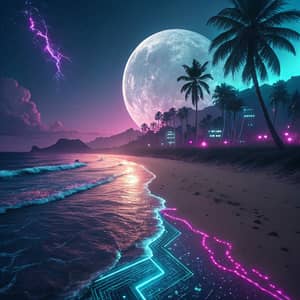Futuristic Cyberpunk Beach Scene