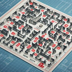 Detailed Floor Plan with Labelled Rooms, Chambers, and Emergency Exits