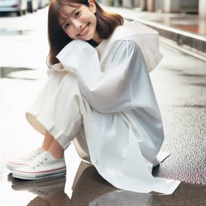 Cheerful Girl Sitting in Puddle | Fresh Rainy Day Excitement