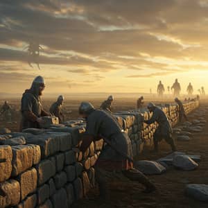 Ancient Rus Warriors Building a Mysterious Wall