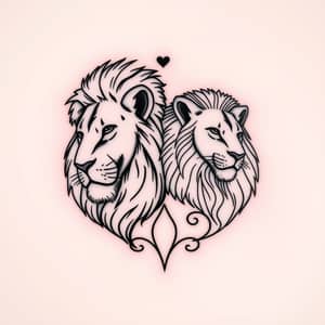 Lion and Lioness Couple Tattoo Design - Minimalist Art