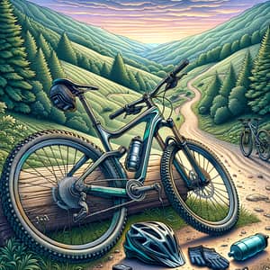 Sleek Mountain Bike in Scenic Trail | Biking Illustration