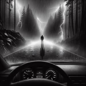 Stormy Night on Desolate Road: Monochromatic Scene