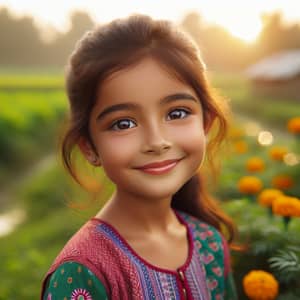 Cute Bangladeshi Girl in a Vibrant Landscape