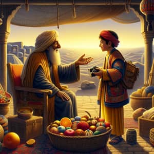 Pre-Islamic Era Scene: Middle-Eastern Elder & South Asian Boy Connection