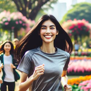 Empowering South Asian Woman Running in Colorful Park