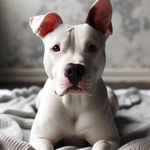 White Male Pitbull Dog with One Brown Ear