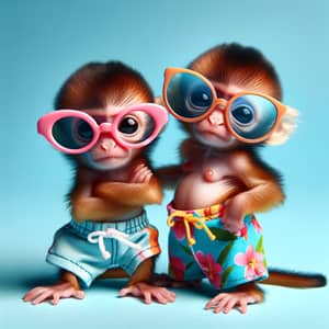 Adorable Monkeys in Flamboyant Swim Trunks and Oversized Sunglasses