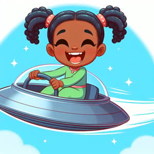 Young African-Asian Girl Piloting Flying Saucer | Exciting Sky Adventure