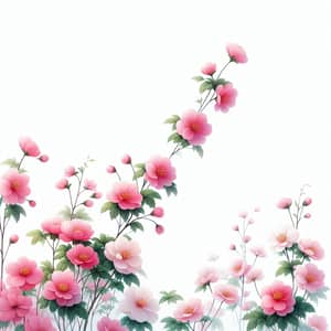 White Background with Blooming Pink Flowers