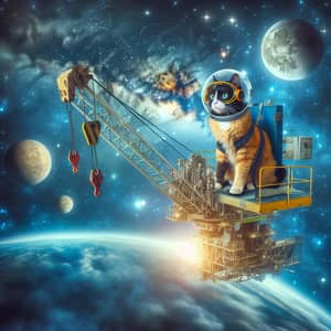 Cat Traveling Through Space on a Crane