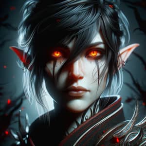 Black-Haired Elf with Glowing Orange Eyes