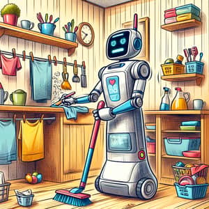 Cute Robot for Household Chores - Cartoon Style