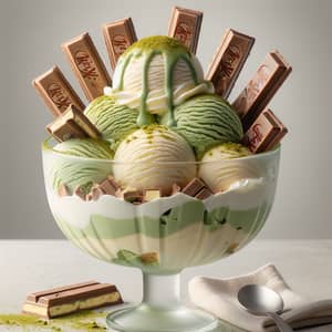 Delicious KitKat Matcha Ice Cream Sundae