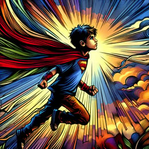 Young Superhero Boy in Vibrant Comic Art