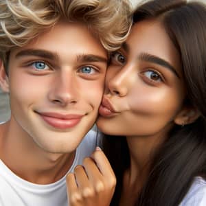 Cute Blonde Boy Kissing Brunette Hispanic Girl