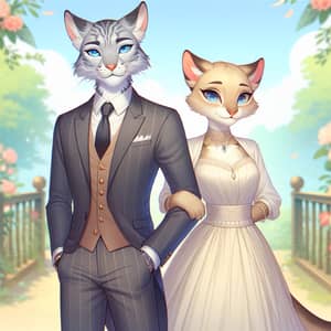 Elegant Feline Humans in Dreamlike Scene