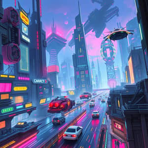 Futuristic Cyberpunk Cityscape with Flying Cars