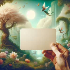 Springtime Fantasy Scene with Empty White Card