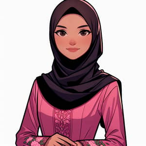 Elegant Malay Teen in Pink Baju Kebaya & Black Hijab