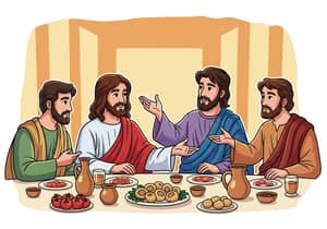 Vibrant Last Supper: Jesus, Peter, and John Cartoon