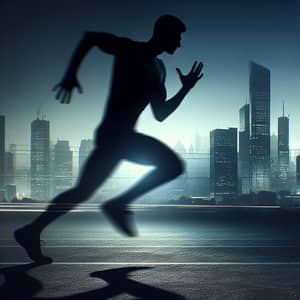 Enigmatic Runner Silhouette on Urban Evening Skyline