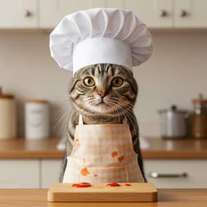 Cat Chef in Cute Apron - Fun Pet Art