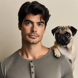 Hispanic Man with Fawn-Colored Pug | Heartwarming Image