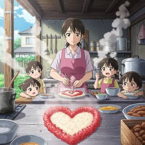 Anime Mother Cooking Heart for Kids