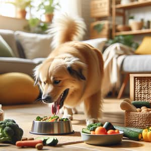 Happy Dog Enjoying Healthy Veggie Meal at Home