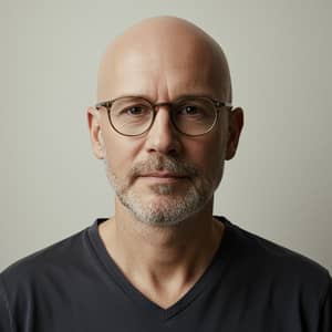 45-Year-Old Man Wearing Glasses and Bald