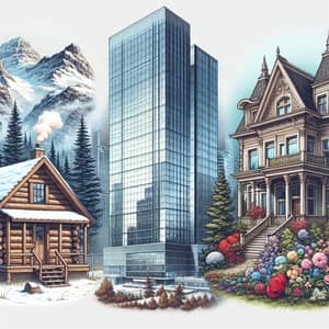 Rustic Log Cabin, Modern Skyscraper, Victorian Cottage