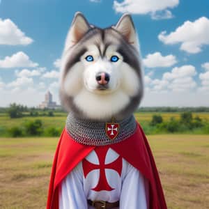 Blue-Eyed Siberian Husky in Templar Knights Uniform