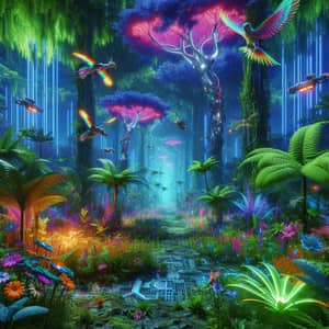 Futuristic Rainforest Theme: Neon Flora & Hybrid Wildlife