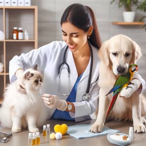 Heartwarming Veterinarian Office Scene with Skilled Hispanic Female Vet